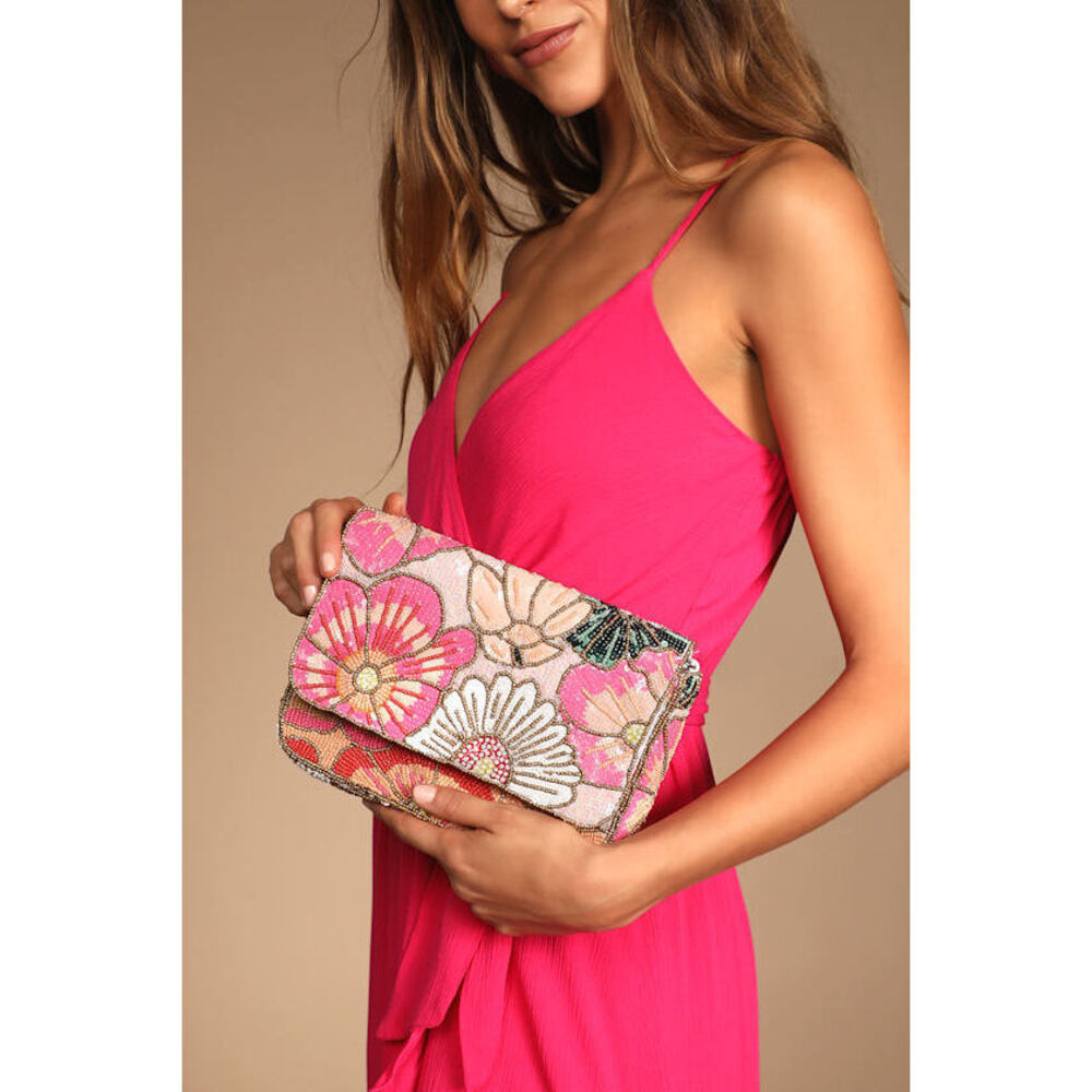 Lulus Bloom To Be Pink Multi Sequin Beaded Crossbody Bag